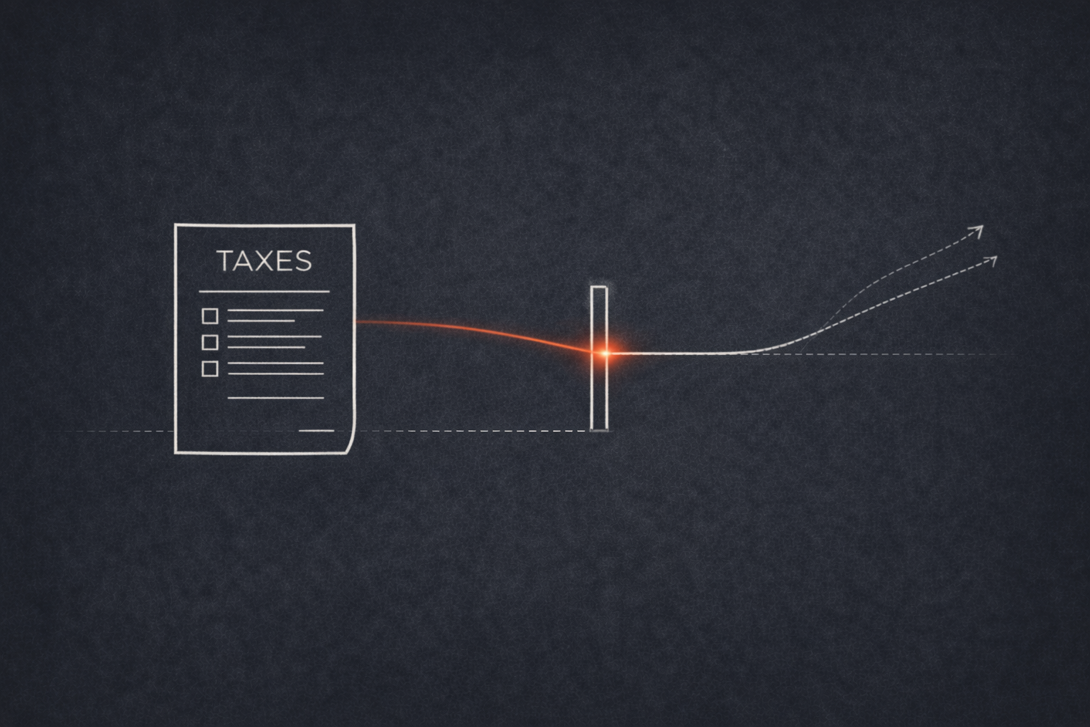 Tax document flowing through a gateway representing the SSA-44 appeal process, with two outcome paths branching forward